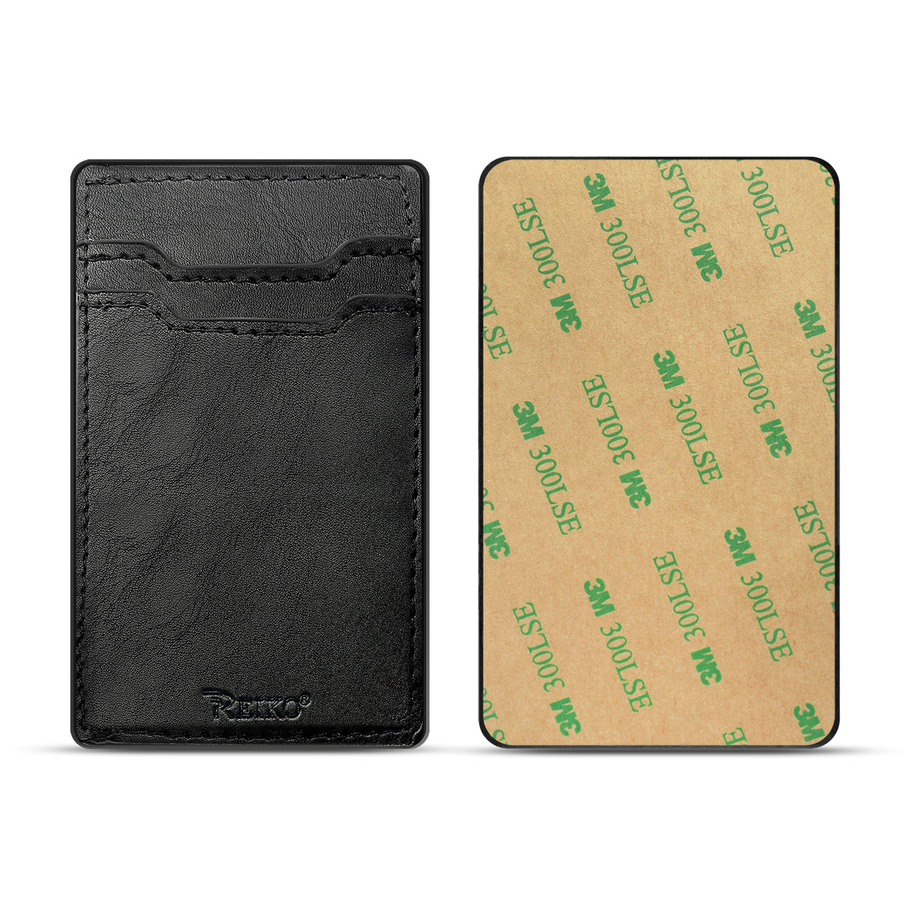 Leather Adhesive Pocket Card Holder with Two Slots In Black