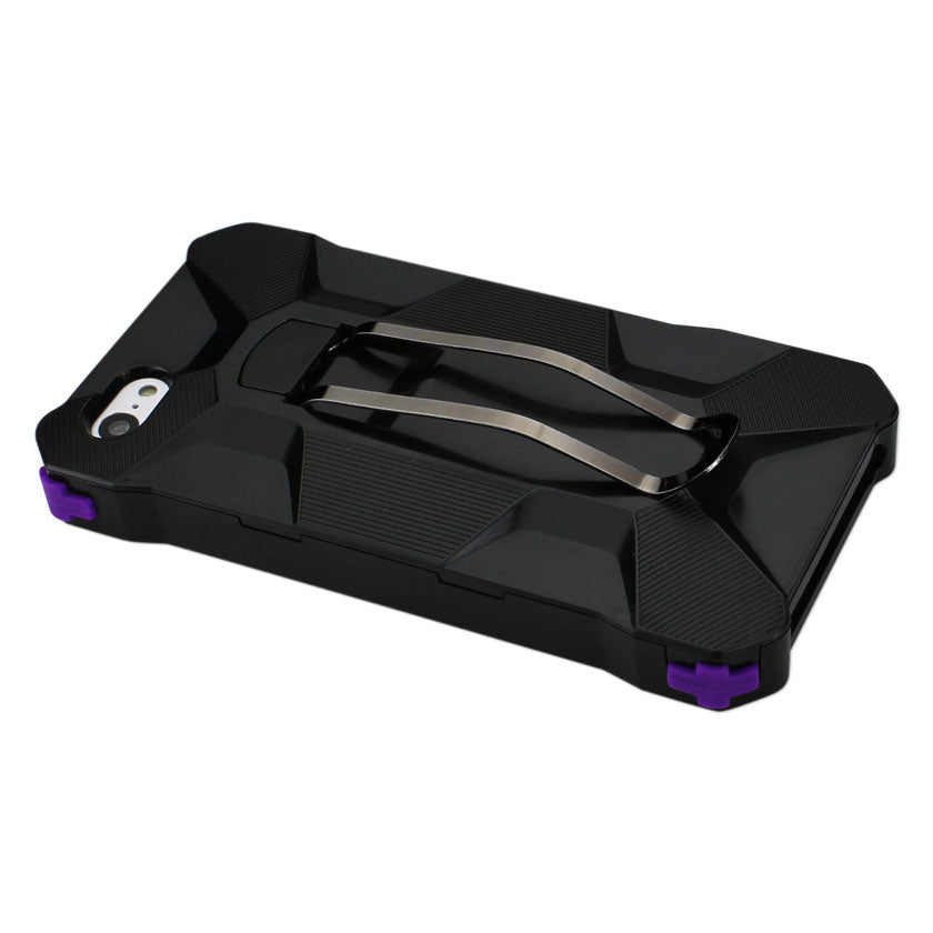 iPhone Se/ 5S/ 5 Hybrid Heavy Duty Holster Case With Metal Clip In Purple Black