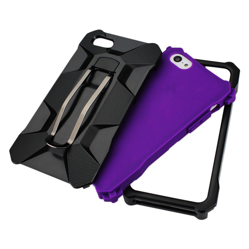 iPhone Se/ 5S/ 5 Hybrid Heavy Duty Holster Case With Metal Clip In Purple Black