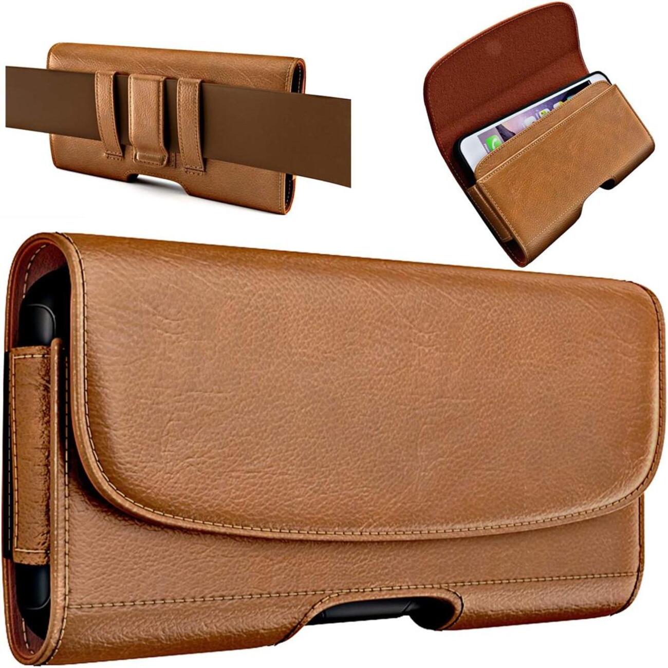 Horizontal Leather Pouch/Phone Holster With Magnetic Closure in brown color(6.4X3.5X0.7 Inches)