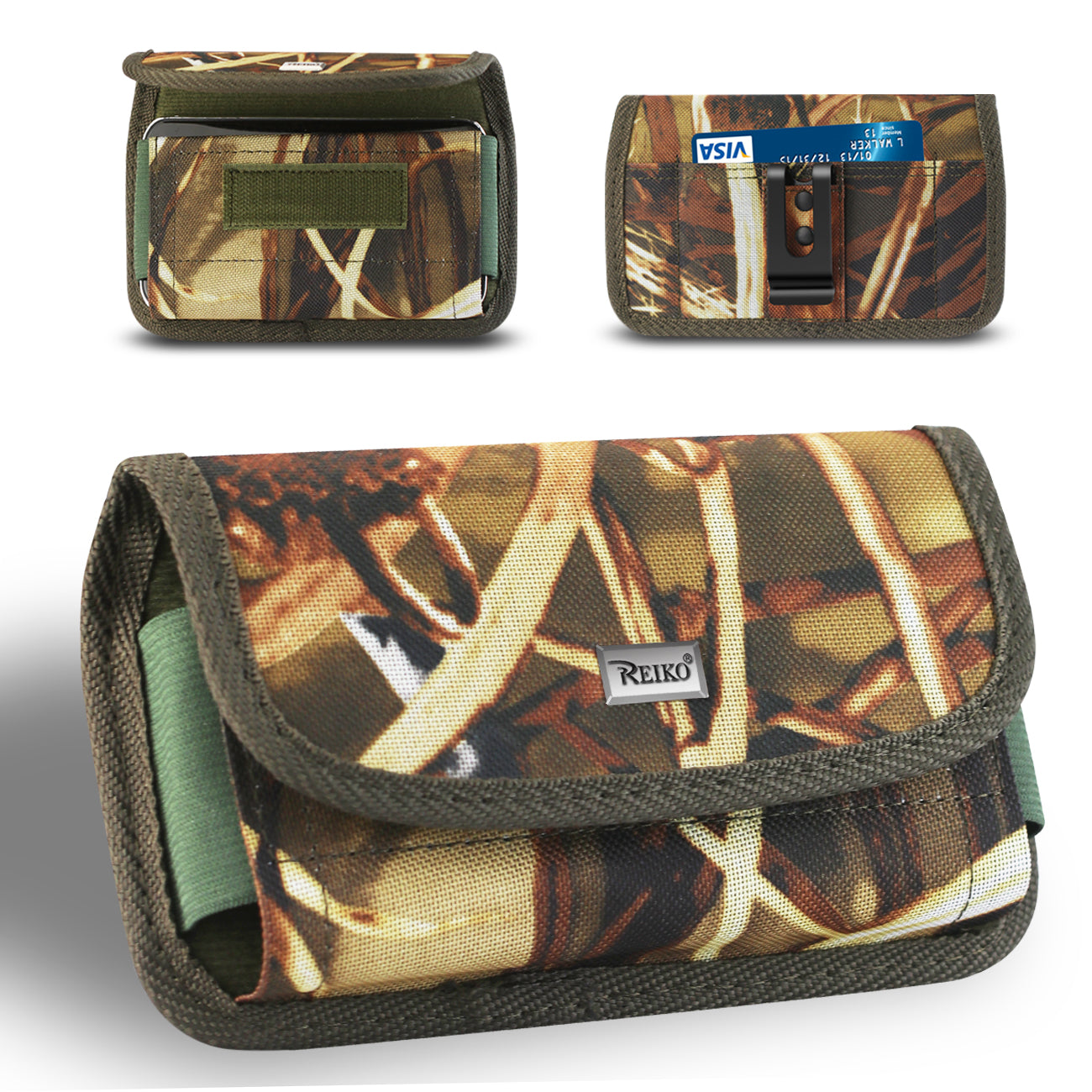 Pouch/ Phone Holster Rugged Horizontal With Velcro And Metal Belt Clip Camouflage