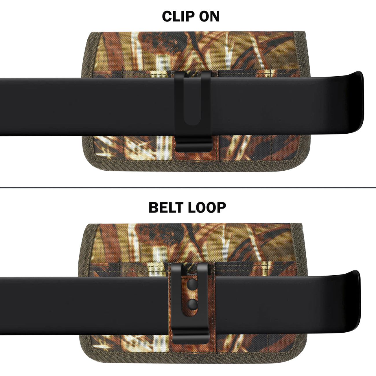 Pouch/ Phone Holster Rugged Horizontal With Velcro And Metal Belt Clip Camouflage