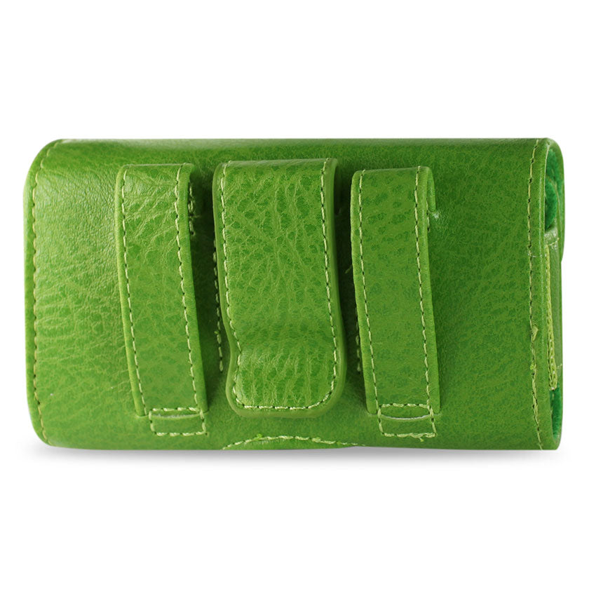 Pouch/ Phone Holster Leather Horizontal With Sewing Stitches Green Color