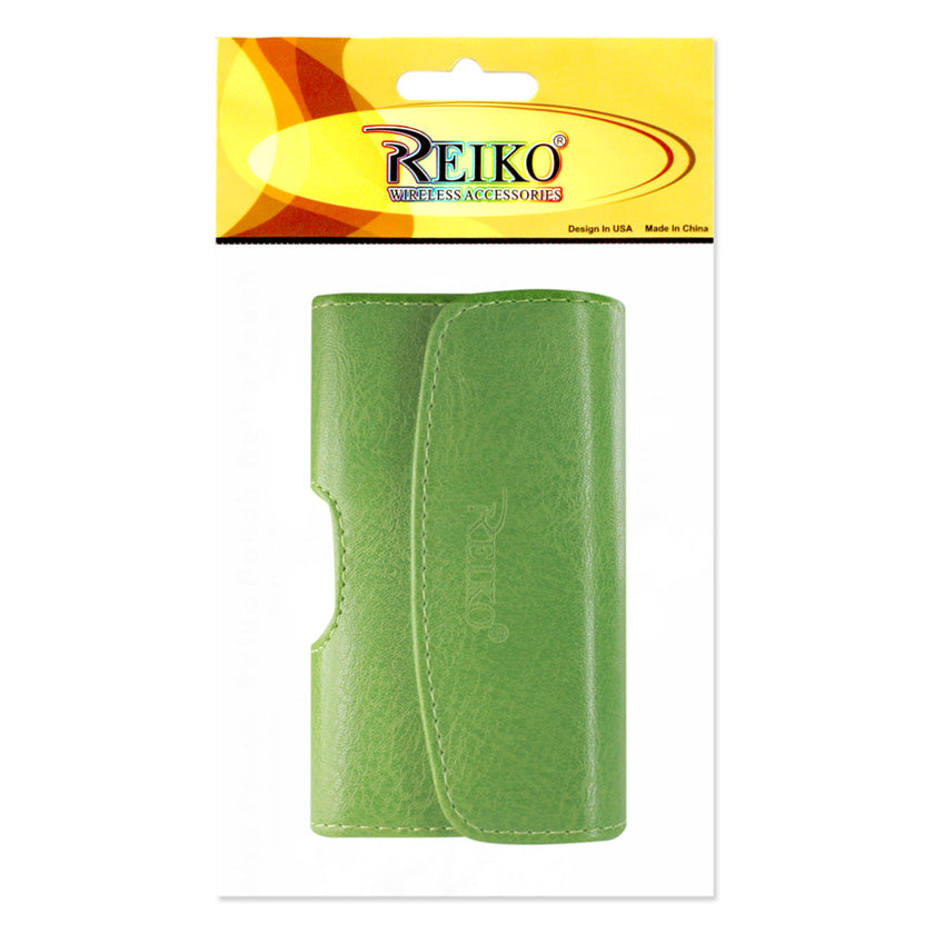 Pouch/ Phone Holster Leather Horizontal With Sewing Stitches Green Color