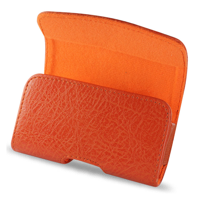 Pouch/ Phone Holster Leather Horizontal With Sewing Stitches Orange Color