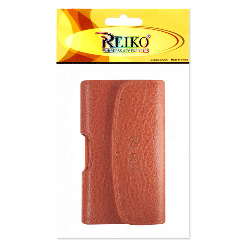 Pouch/ Phone Holster Leather Horizontal With Sewing Stitches Orange Color