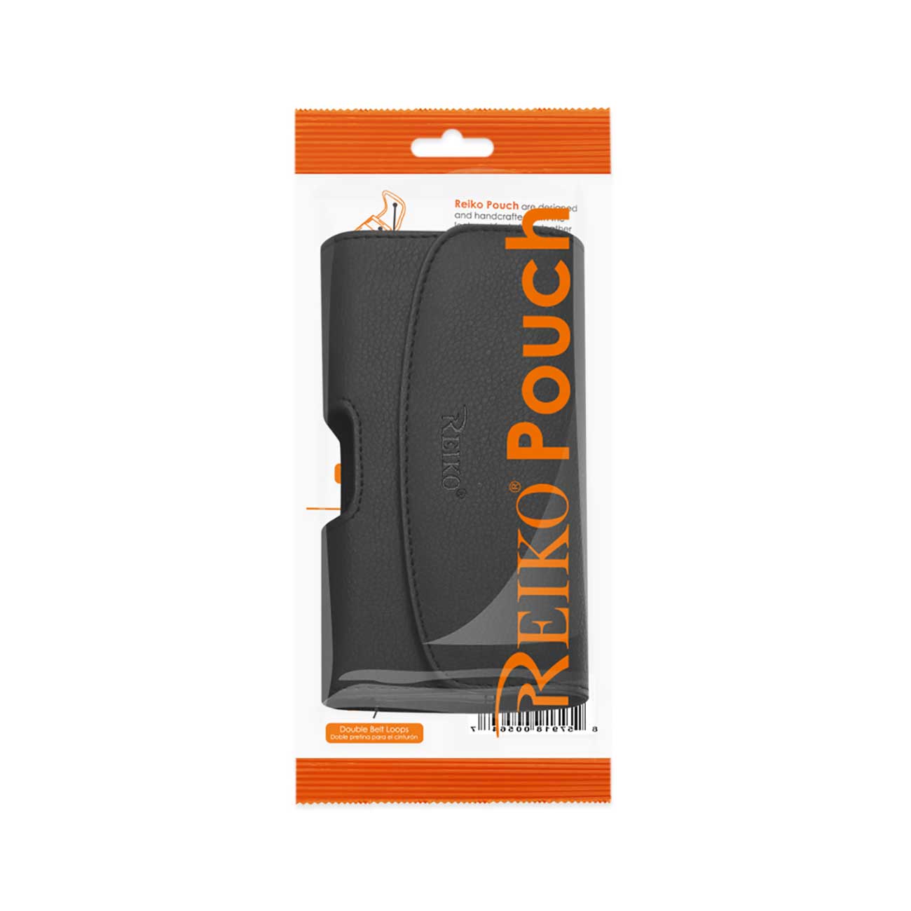 Pouch/ Phone Holster Leather Horizontal Magnetic Clasp Embossed Logo Black Color