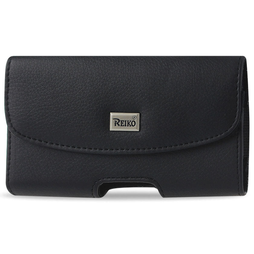 Pouch/ Phone Holster Leather Horizontal Magnetic Clasp Metal Logo Black Color