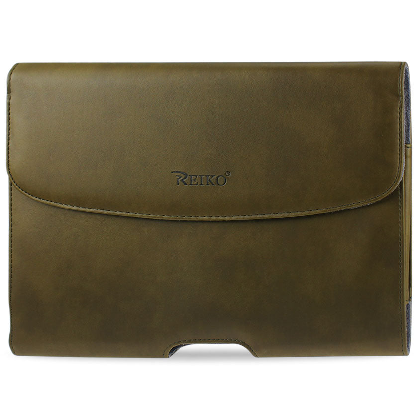 SMooth Horizontal Leather Pouch In Army Green