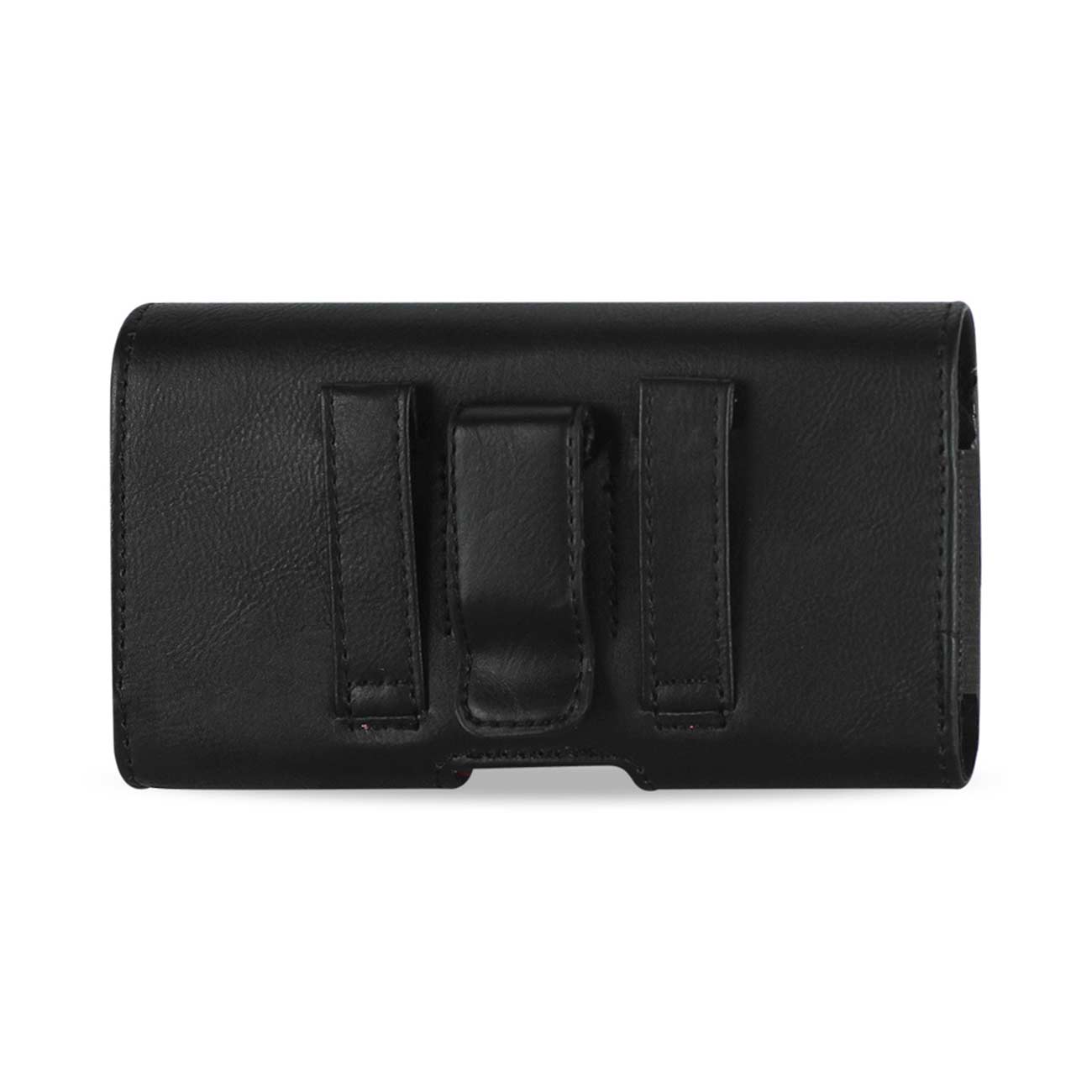 Pouch/ Phone Holster Leather Horizontal Flat Closure Embossed Logo Black Color In Poly Bag Packaging