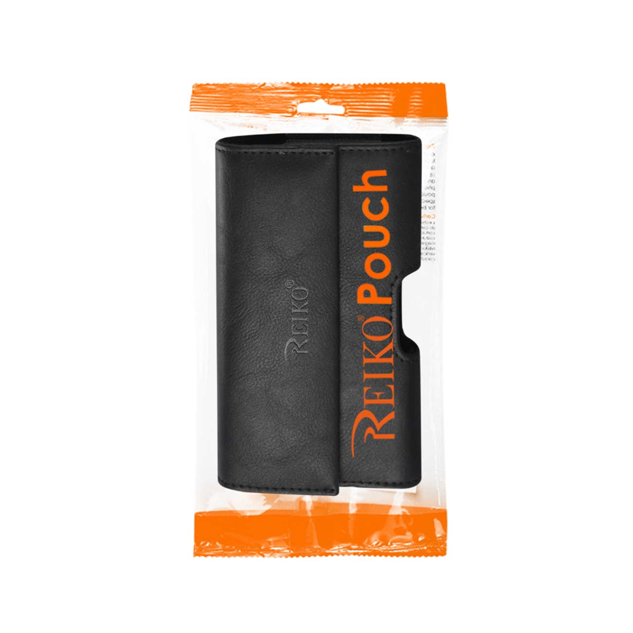 Pouch/ Phone Holster Leather Horizontal Flat Closure Embossed Logo Black Color In Poly Bag Packaging