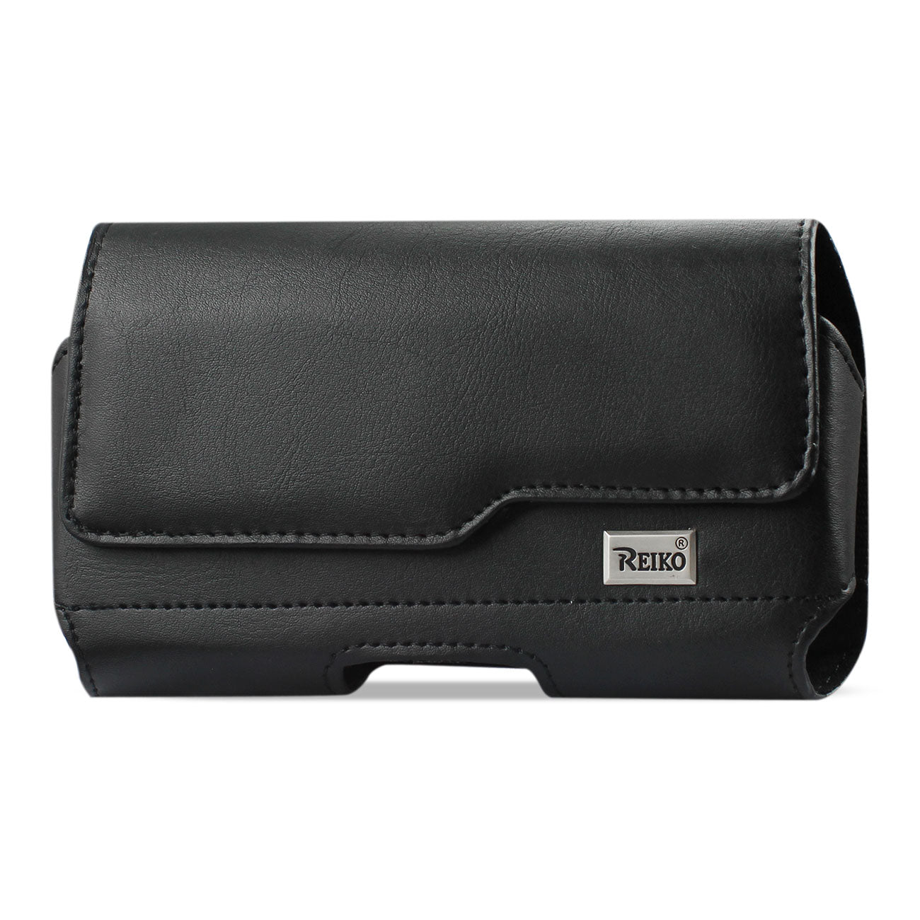 Pouch/ Phone Holster Leather Horizontal With Z Lid Pattern Metal Logo Black Color
