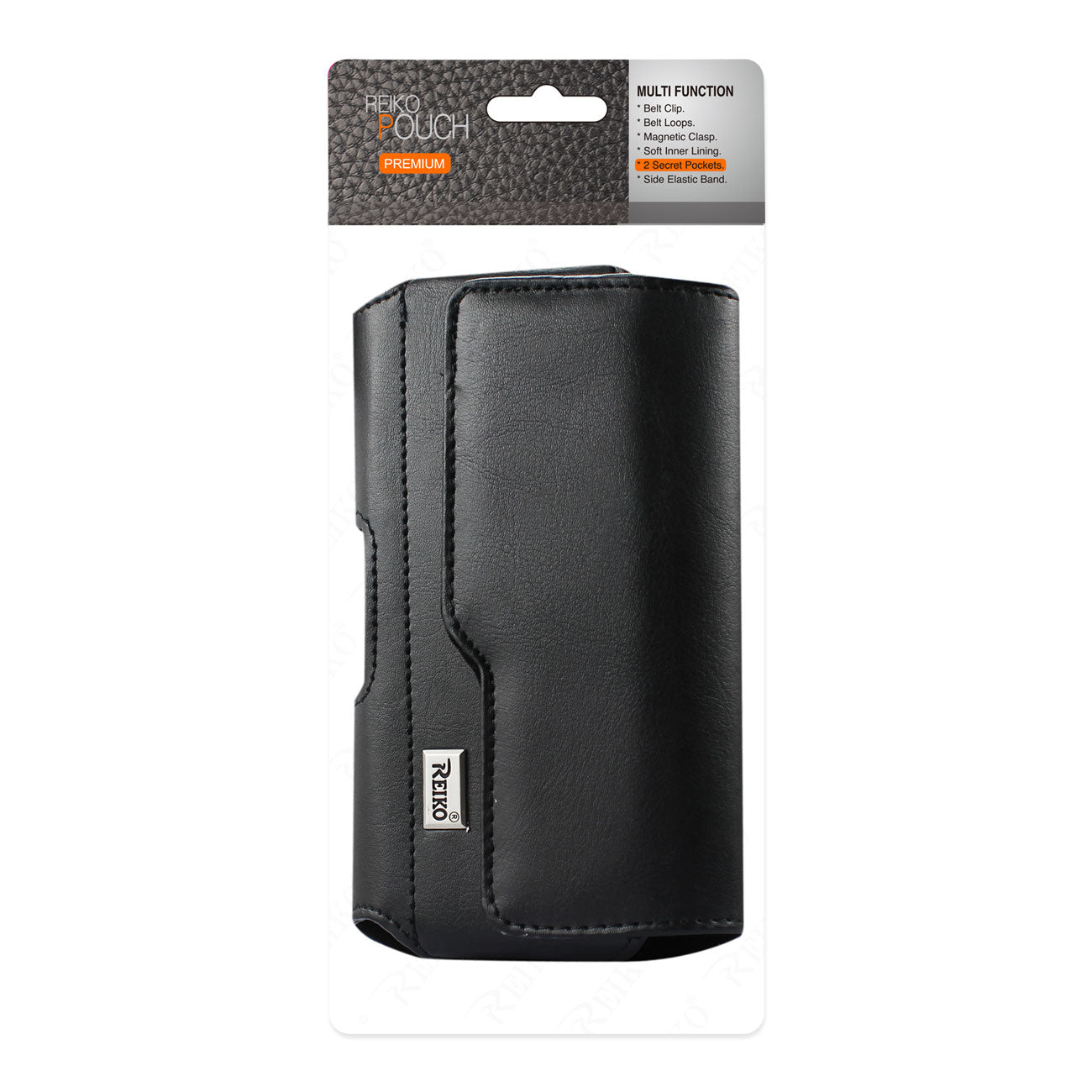 Pouch/ Phone Holster Leather Horizontal With Z Lid Pattern Metal Logo Black Color