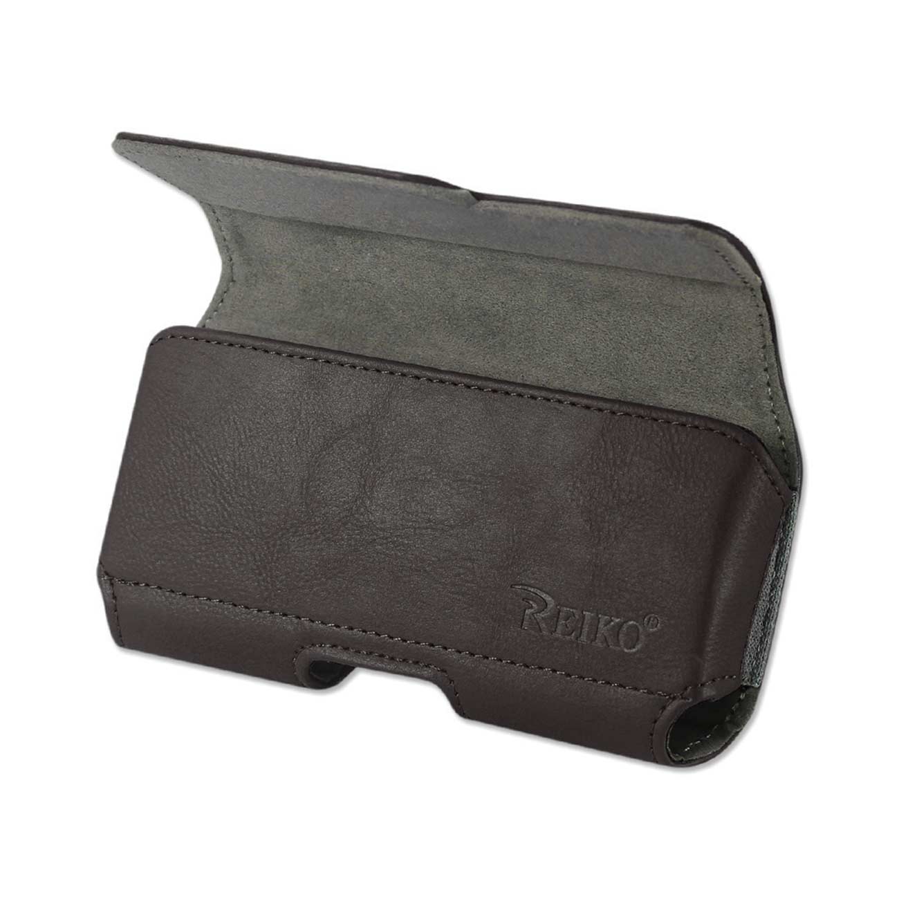Pouch/ Phone Holster Leather Horizontal Z Lid Braided Pattern Black Color In Cardboard Packaging