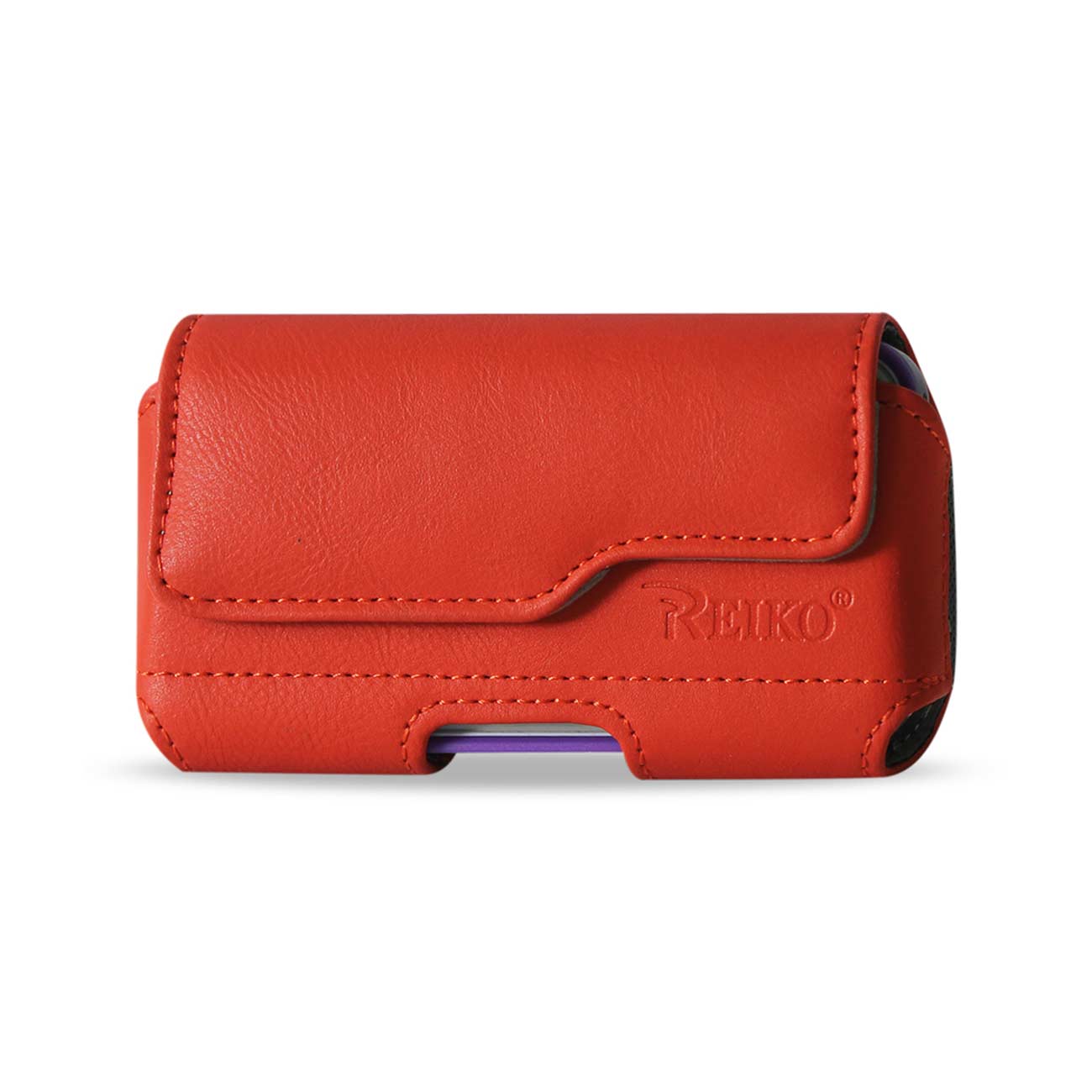 Pouch/ Phone Holster Leather Horizontal With Z Lid Pattern Orange Color