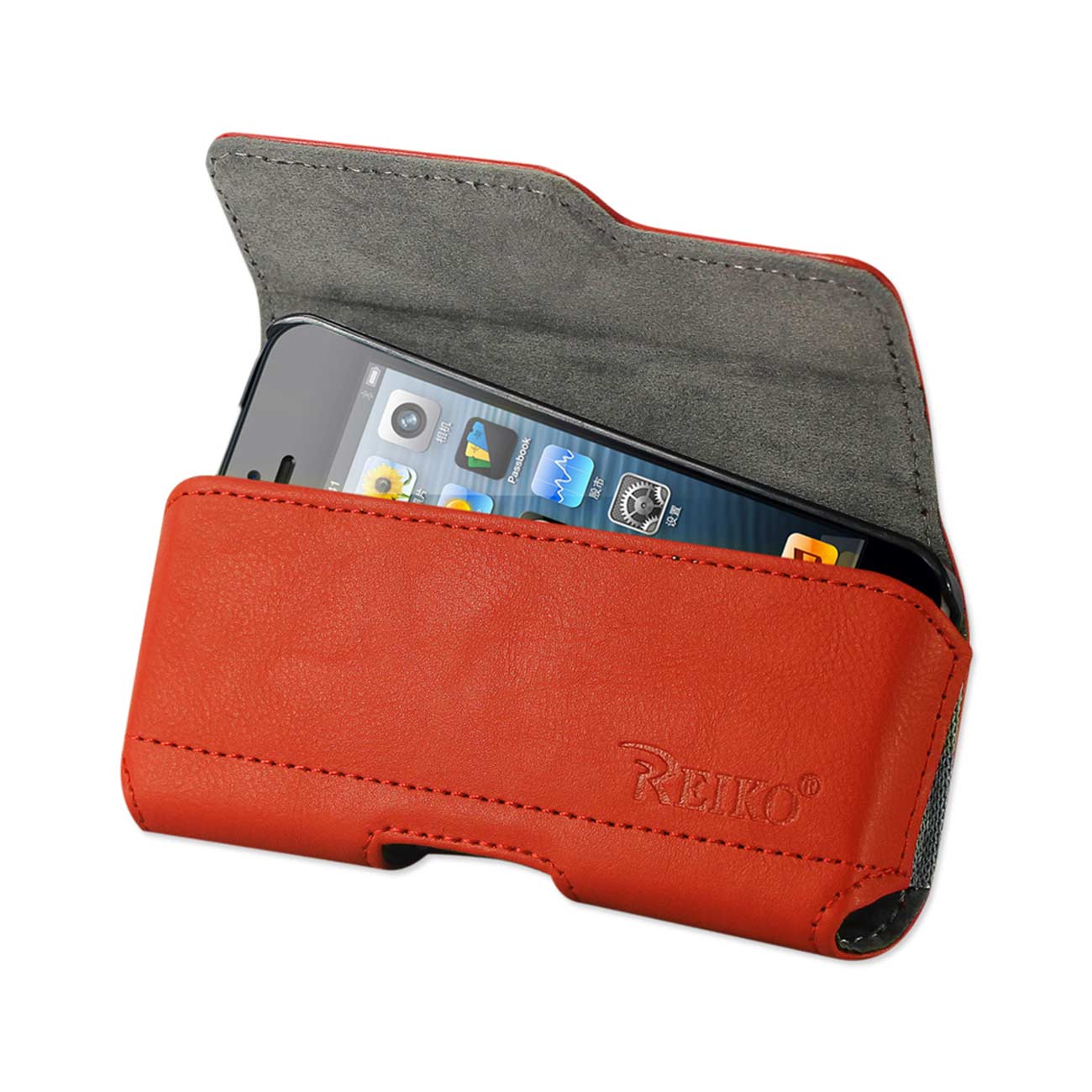 Pouch/ Phone Holster Leather Horizontal With Z Lid Pattern Orange Color