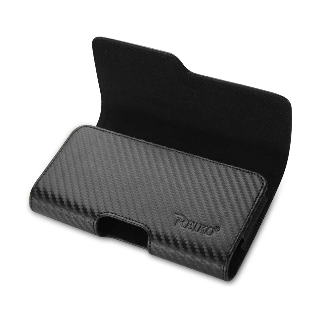Pouch/ Phone Holster Leather Horizontal Z Lid Braided Pattern Black Color In Poly Bag Packaging