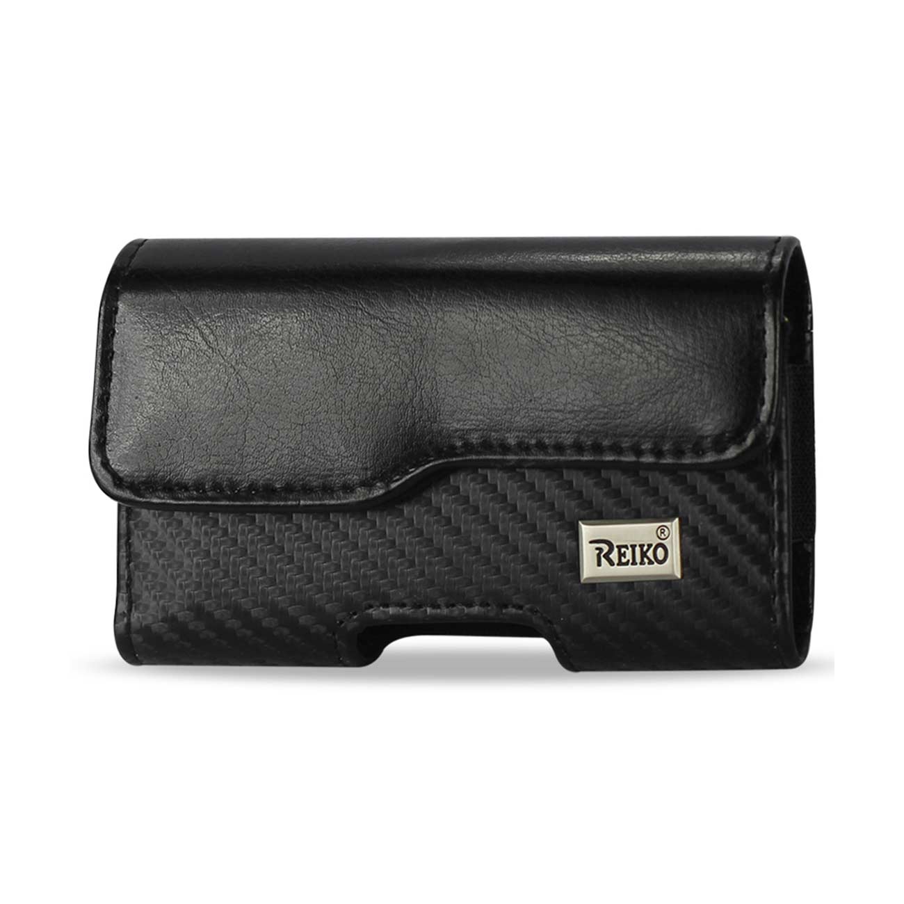 Pouch/ Phone Holster Leather Horizontal Z Lid Braided Pattern Black Color In Cardboard Packaging