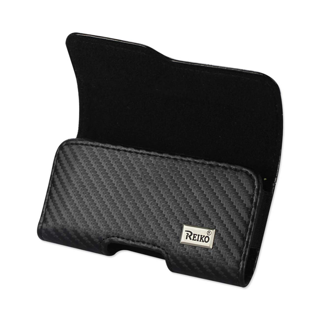 Pouch/ Phone Holster Leather Horizontal Z Lid Braided Pattern Black Color In Cardboard Packaging