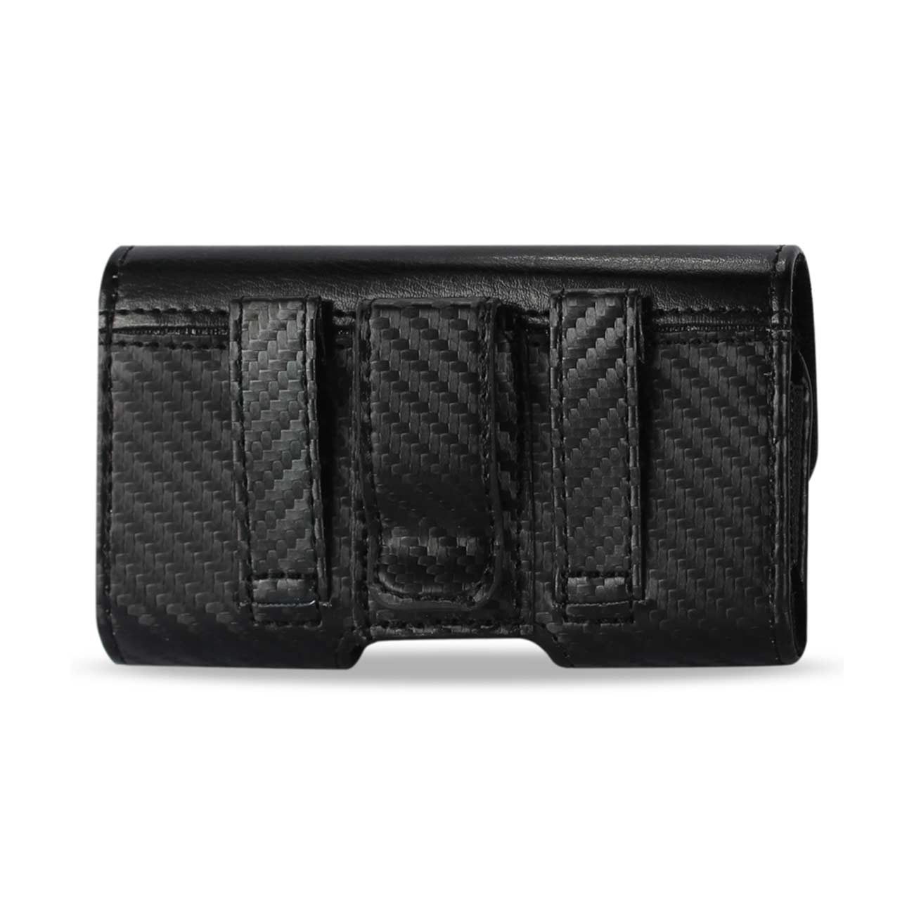Pouch/ Phone Holster Leather Horizontal Z Lid Braided Pattern Black Color In Cardboard Packaging