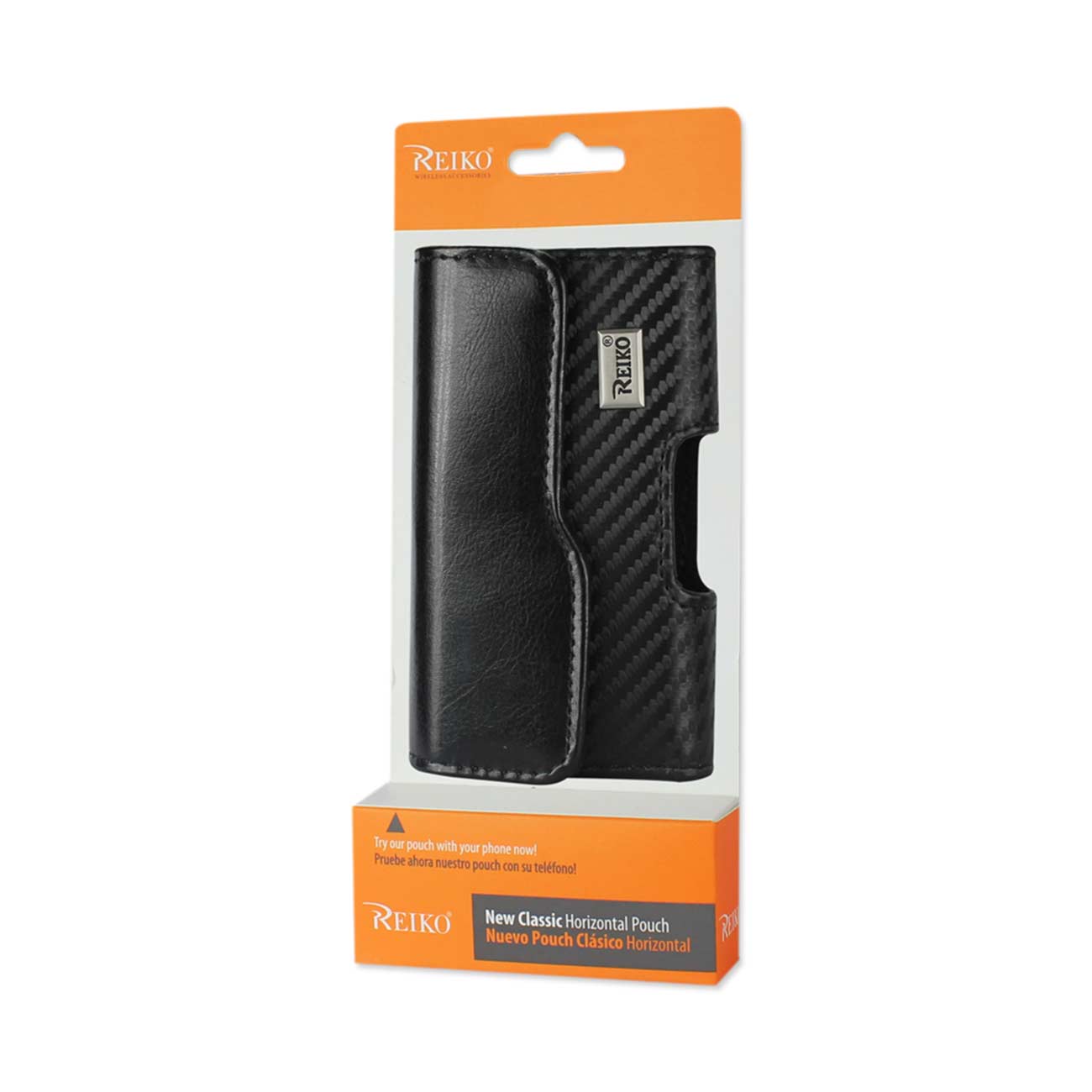 Pouch/ Phone Holster Leather Horizontal Z Lid Braided Pattern Black Color In Cardboard Packaging