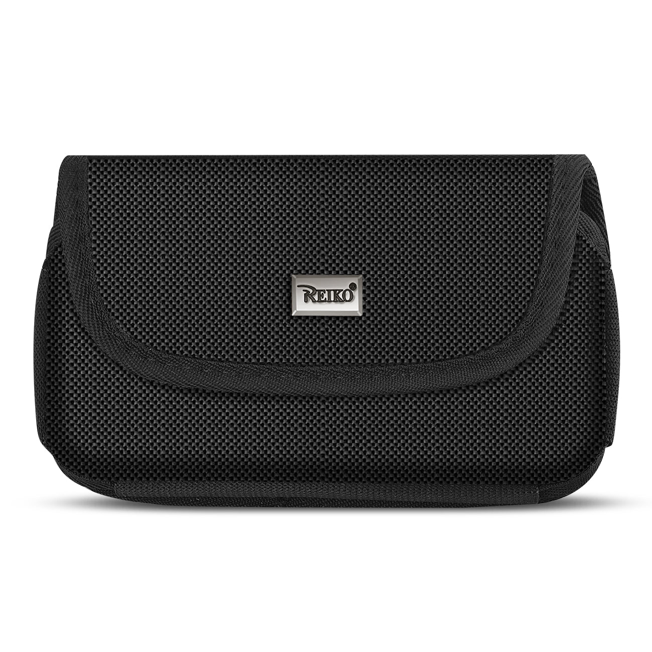 Pouch/ Phone Holster Leather Horizontal Magnetic Clasp And Metal Logo Black Color