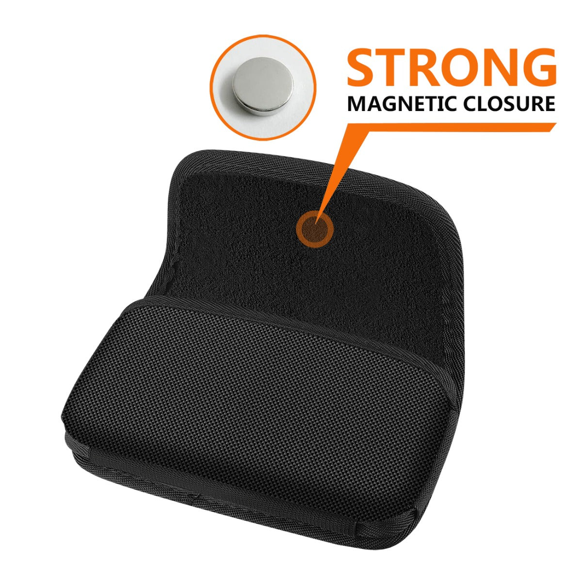 Pouch/ Phone Holster Leather Horizontal Magnetic Clasp And Metal Logo Black Color