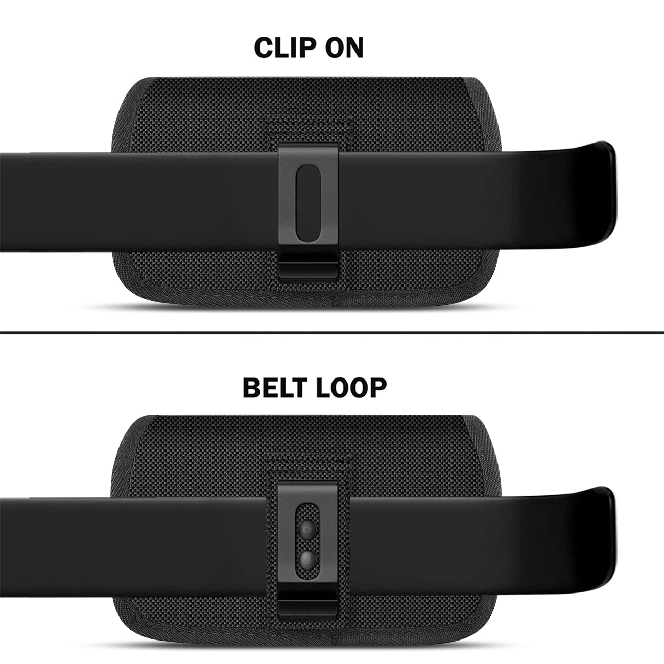 Pouch/ Phone Holster Leather Horizontal Magnetic Clasp Metal Logo Black Color.