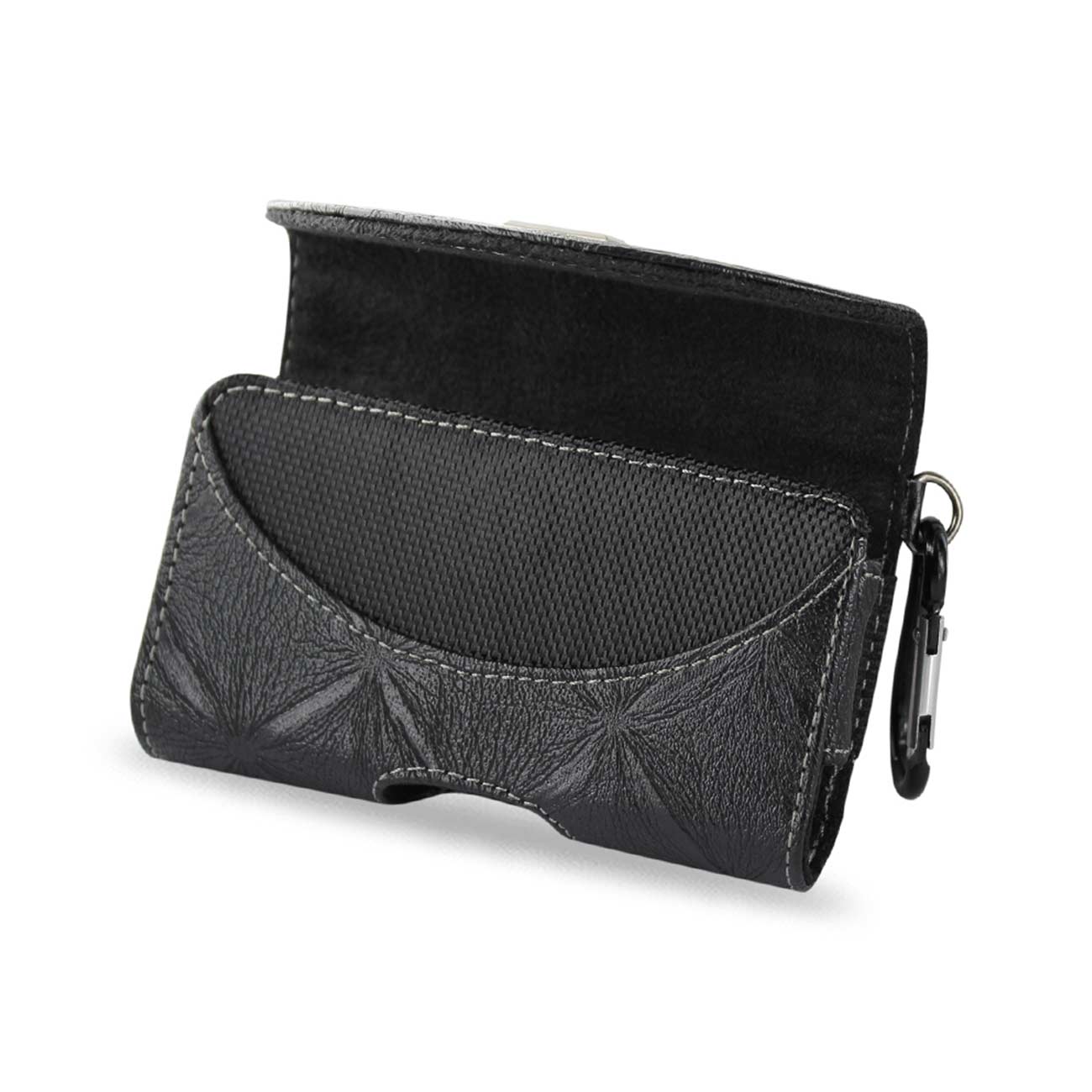 Horizontal Leather Pouch/Phone Holster With Hidden Magnetic Clasp And Clip Chain In Black