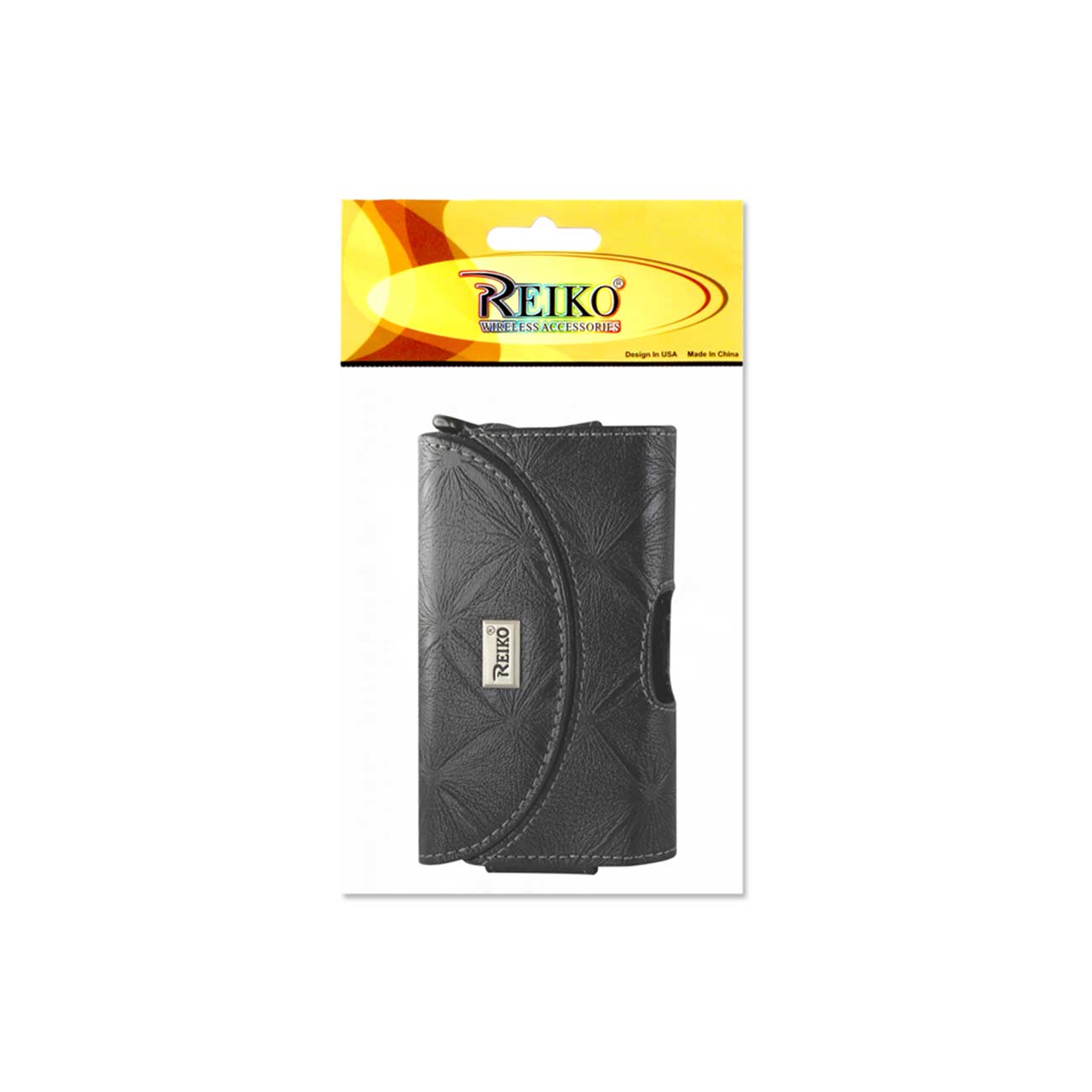 Horizontal Leather Pouch/Phone Holster With Hidden Magnetic Clasp And Clip Chain In Black