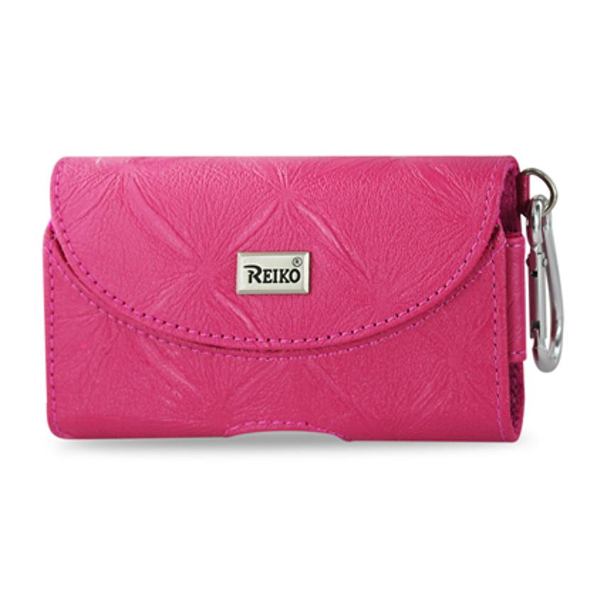 Pouch/ Phone Holster Leather Horizontal Hidden Magnetic Clasp Clip Chain Hot Pink Color
