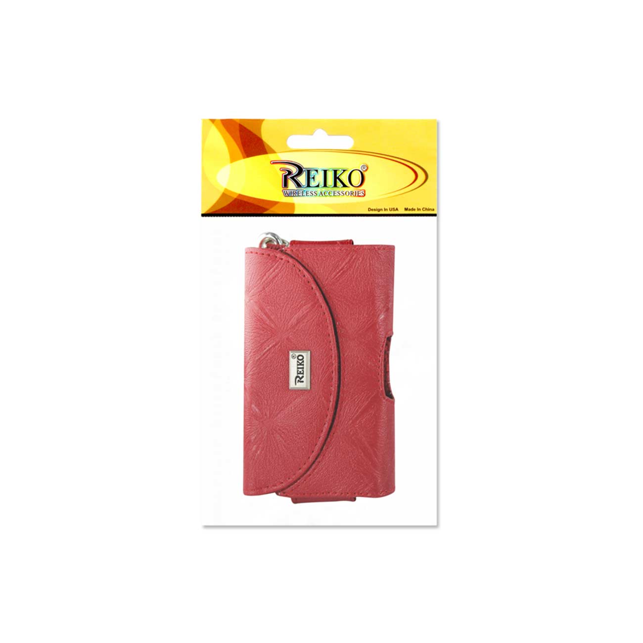 Pouch/ Phone Holster Leather Horizontal Hidden Magnetic Clasp Clip Chain Red Color