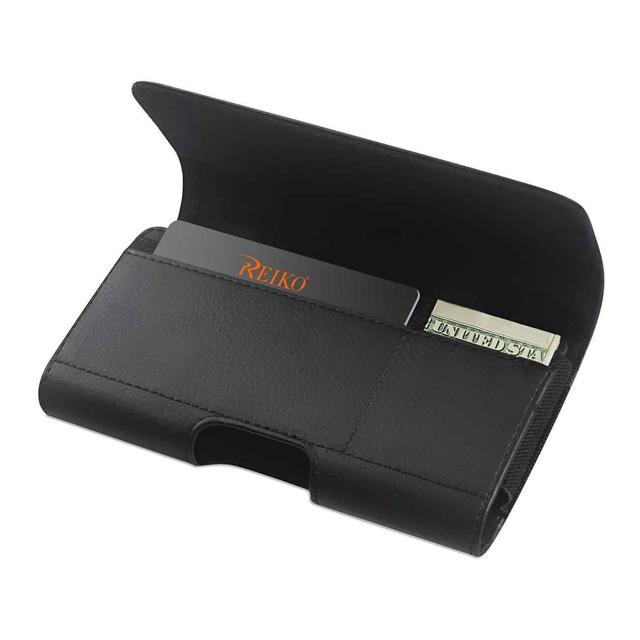 Pouch/ Phone Holster Leather Horizontal Card Holder In Cardboard Packaging Black Color