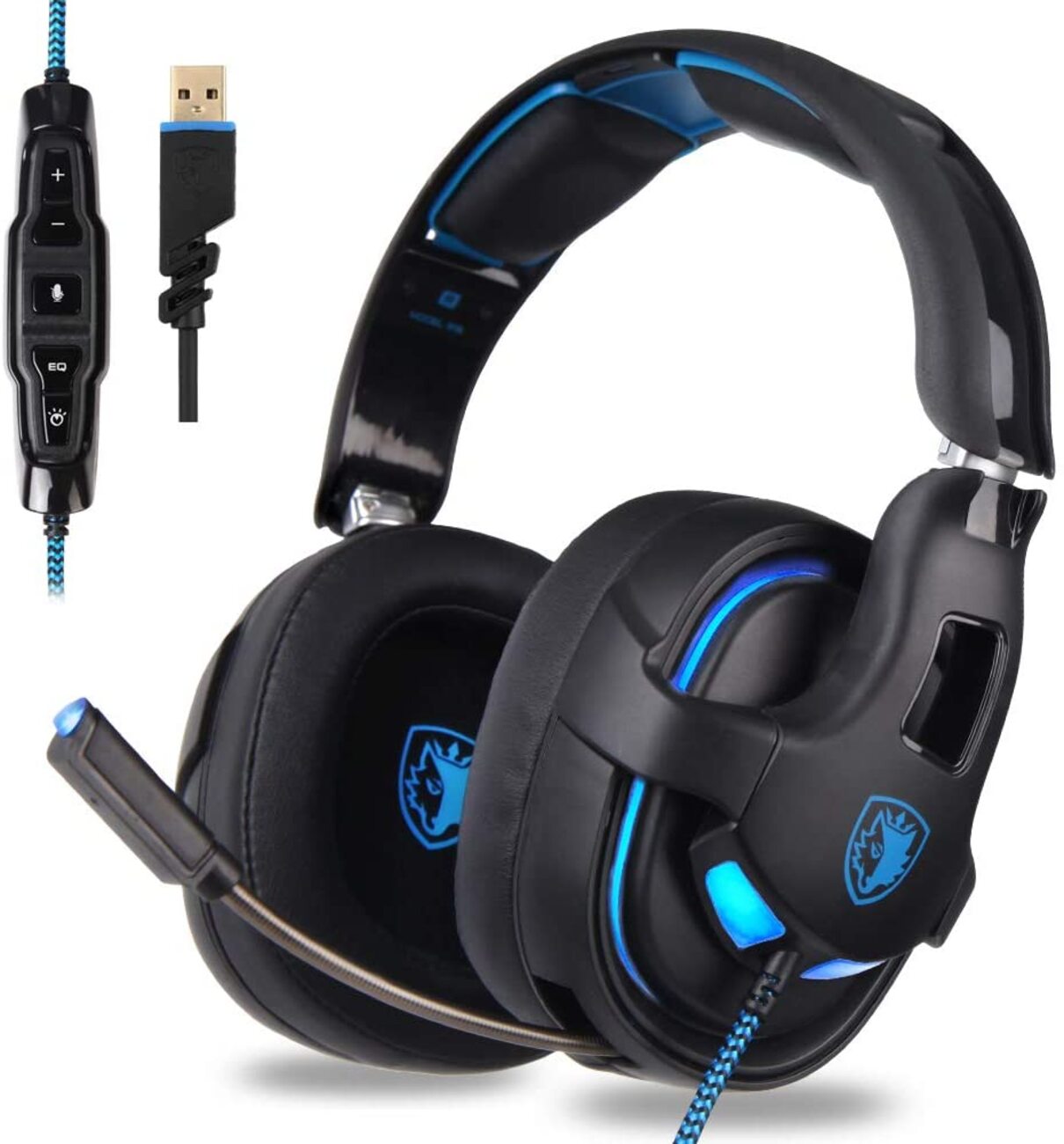 Headphones Gaming Headset USB Over-Ear Stereo With Microphone EQ Bass Boost Button