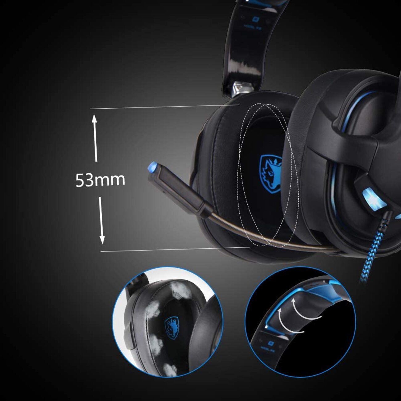 Headphones Gaming Headset USB Over-Ear Stereo With Microphone EQ Bass Boost Button