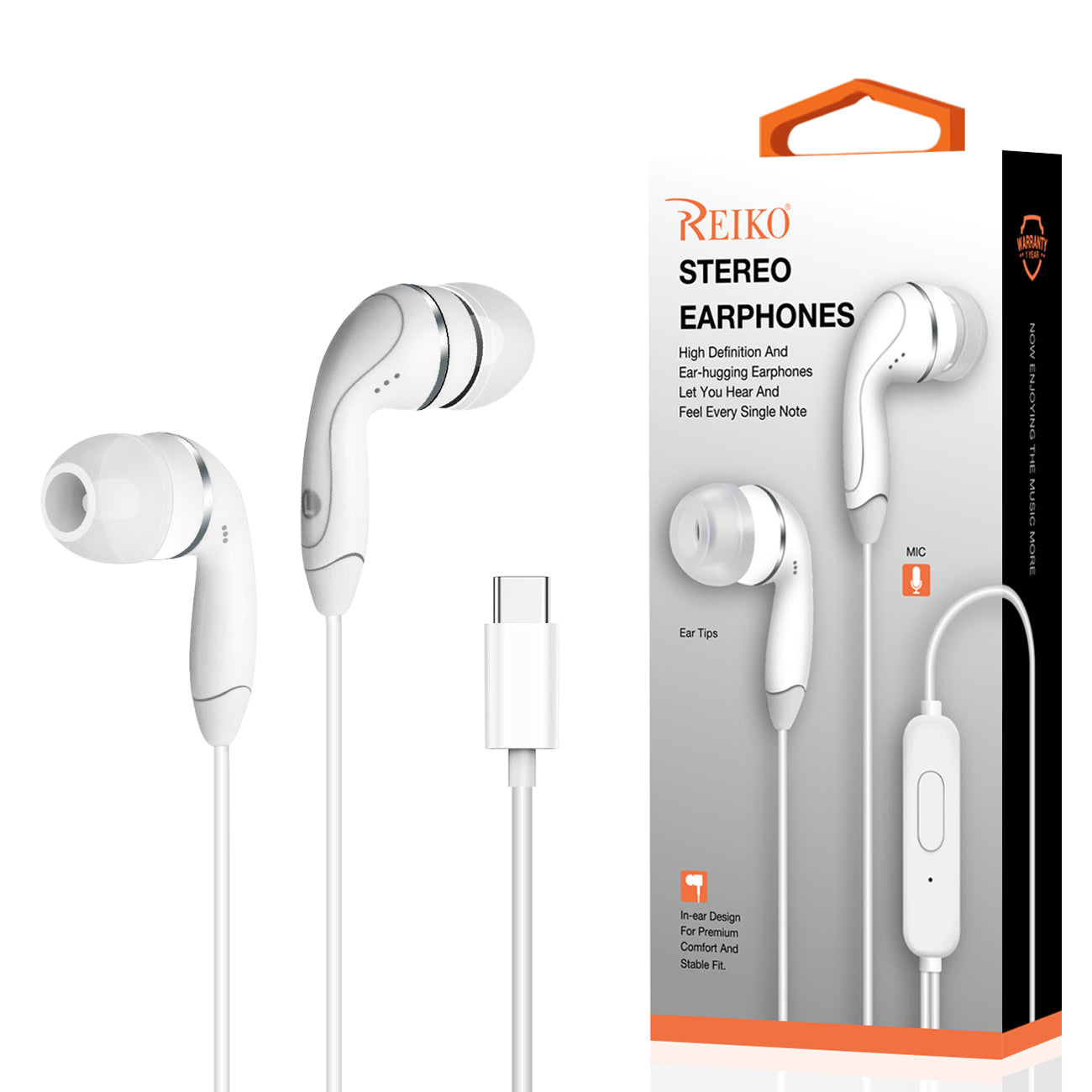 Headphones In Ear For Type C With Mic Reiko White Color
