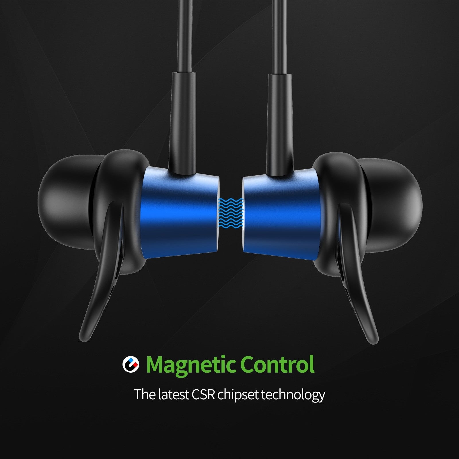 Headset Bluetooth Sport Metal Shell With Magnet Blue Color