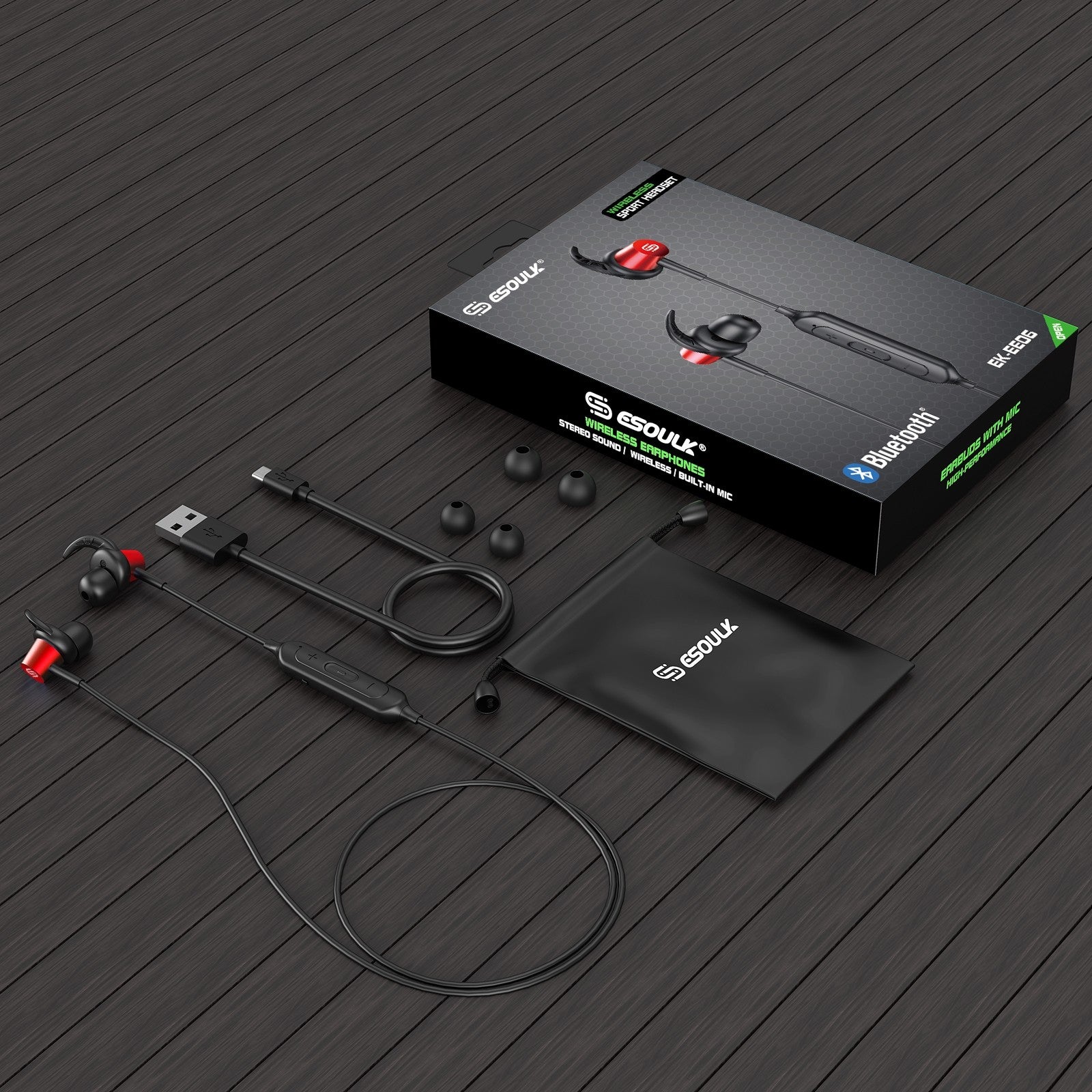 Headset Bluetooth Sport Metal Shell With Magnet Red Color