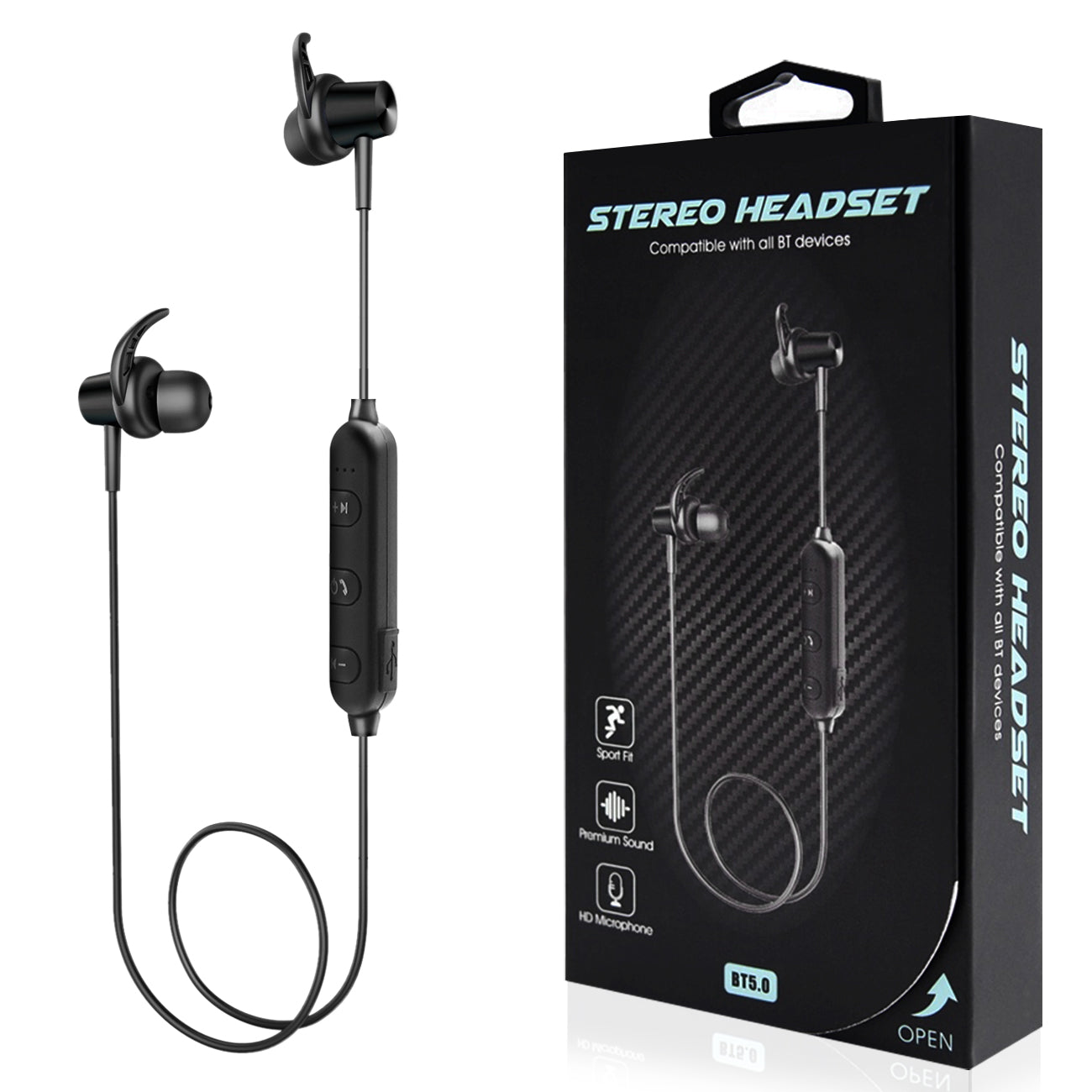 Earphone Headset Magnetic Bluetooth With Mic Black Color