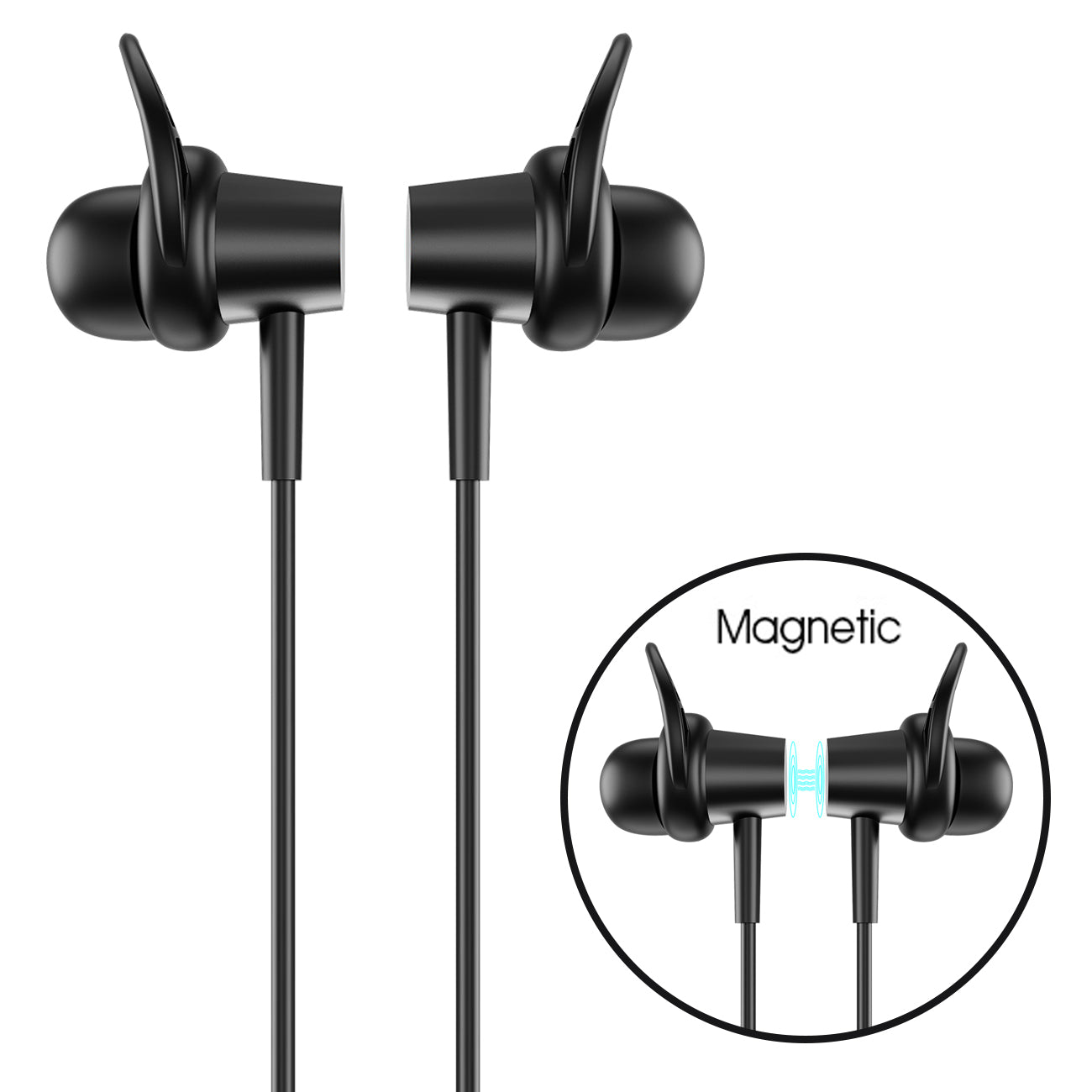 Earphone Headset Magnetic Bluetooth With Mic Black Color