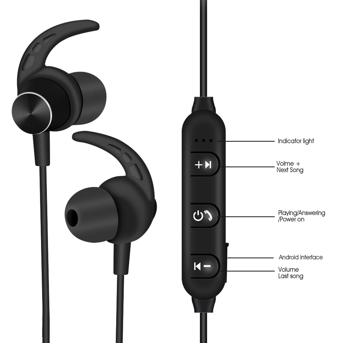 Earphone Headset Magnetic Bluetooth With Mic Black Color