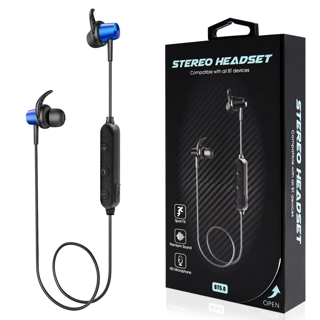 Earphone Headset Magnetic Bluetooth With Mic Navy Color