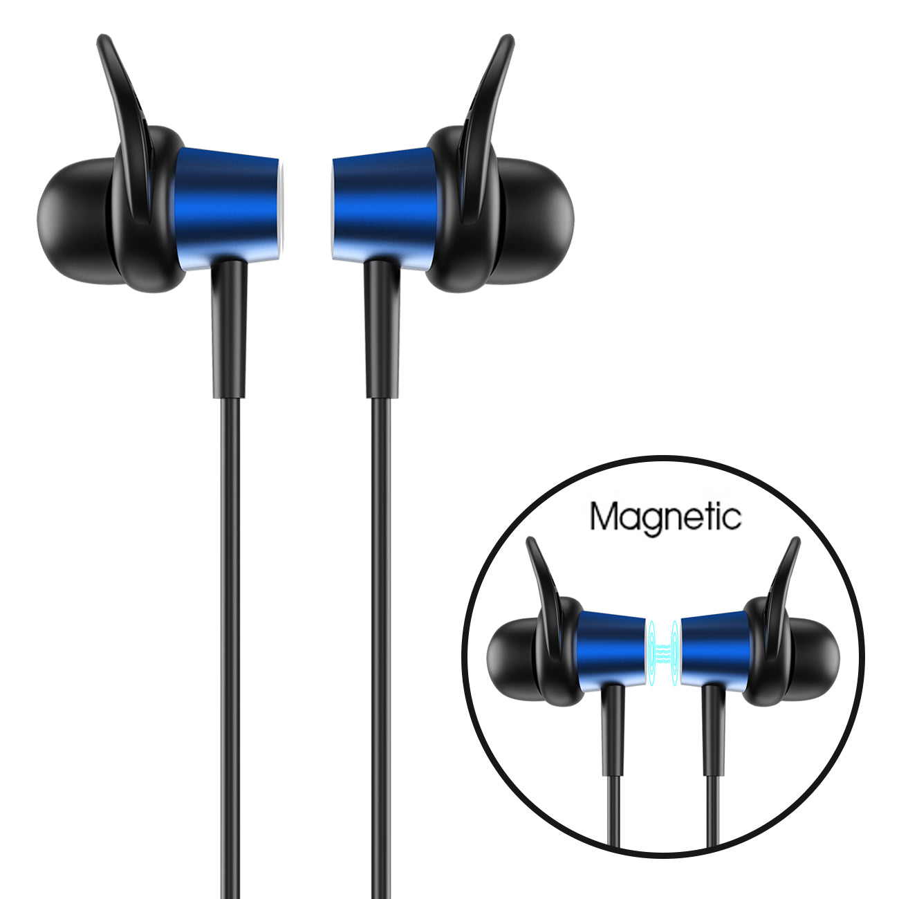 Earphone Headset Magnetic Bluetooth With Mic Navy Color