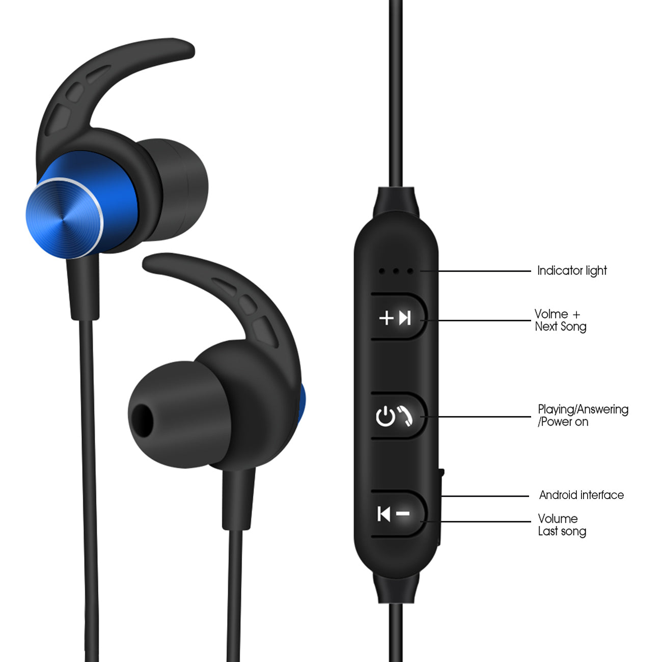 Earphone Headset Magnetic Bluetooth With Mic Navy Color