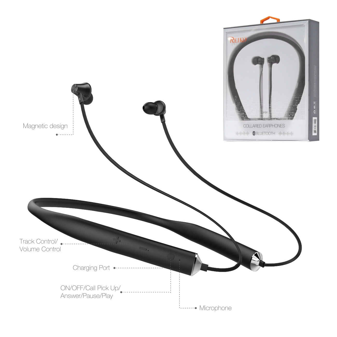 Earphones Bluetooth Universal Reiko Black Color