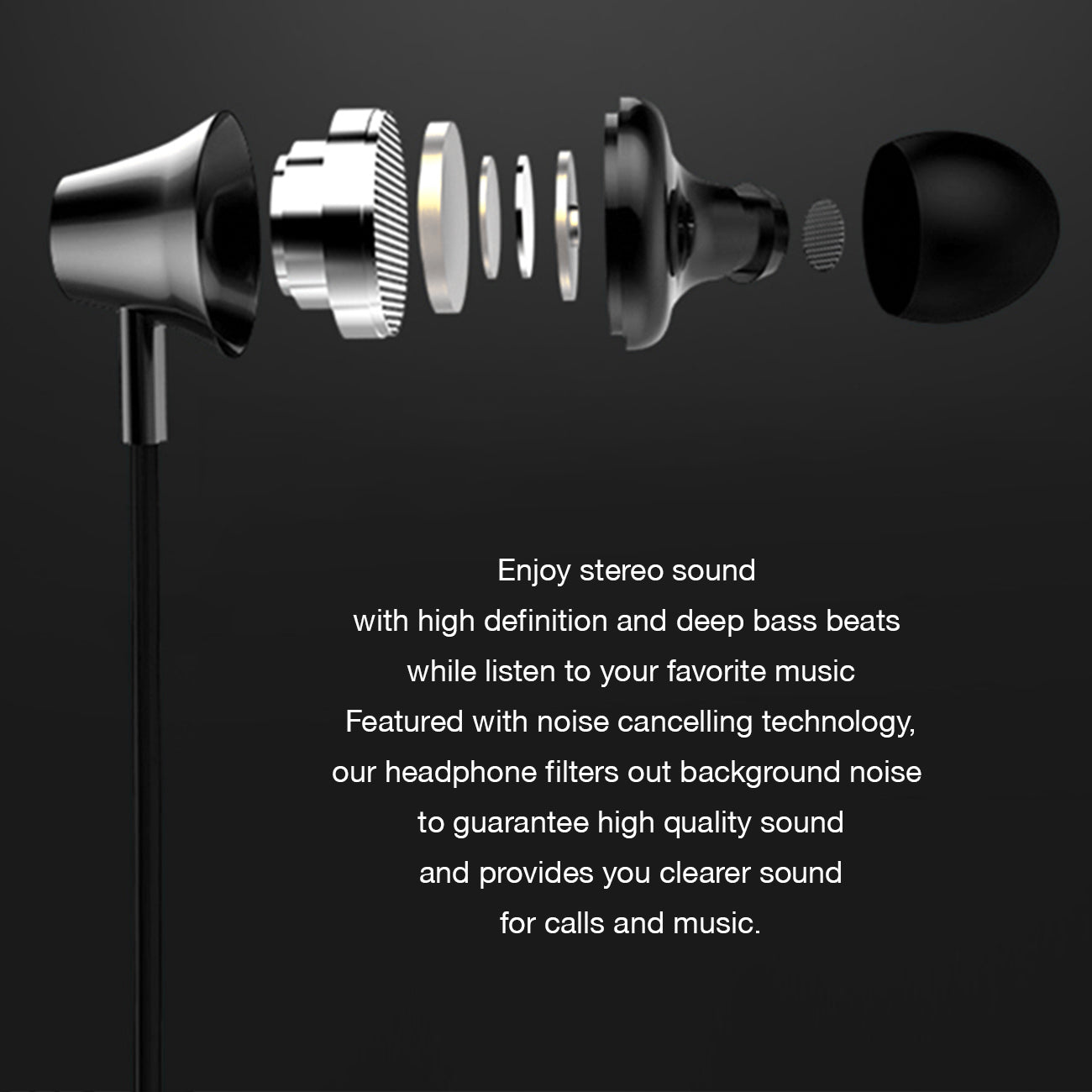 Earphones Bluetooth Universal Reiko Black Color