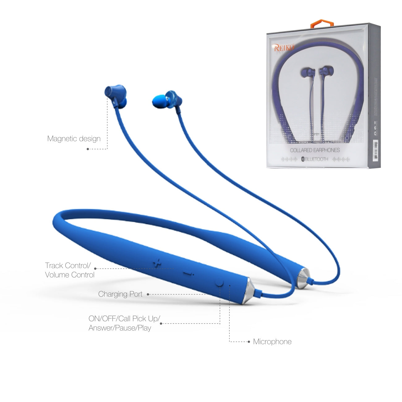 Earphones Bluetooth Universal Reiko Blue Color