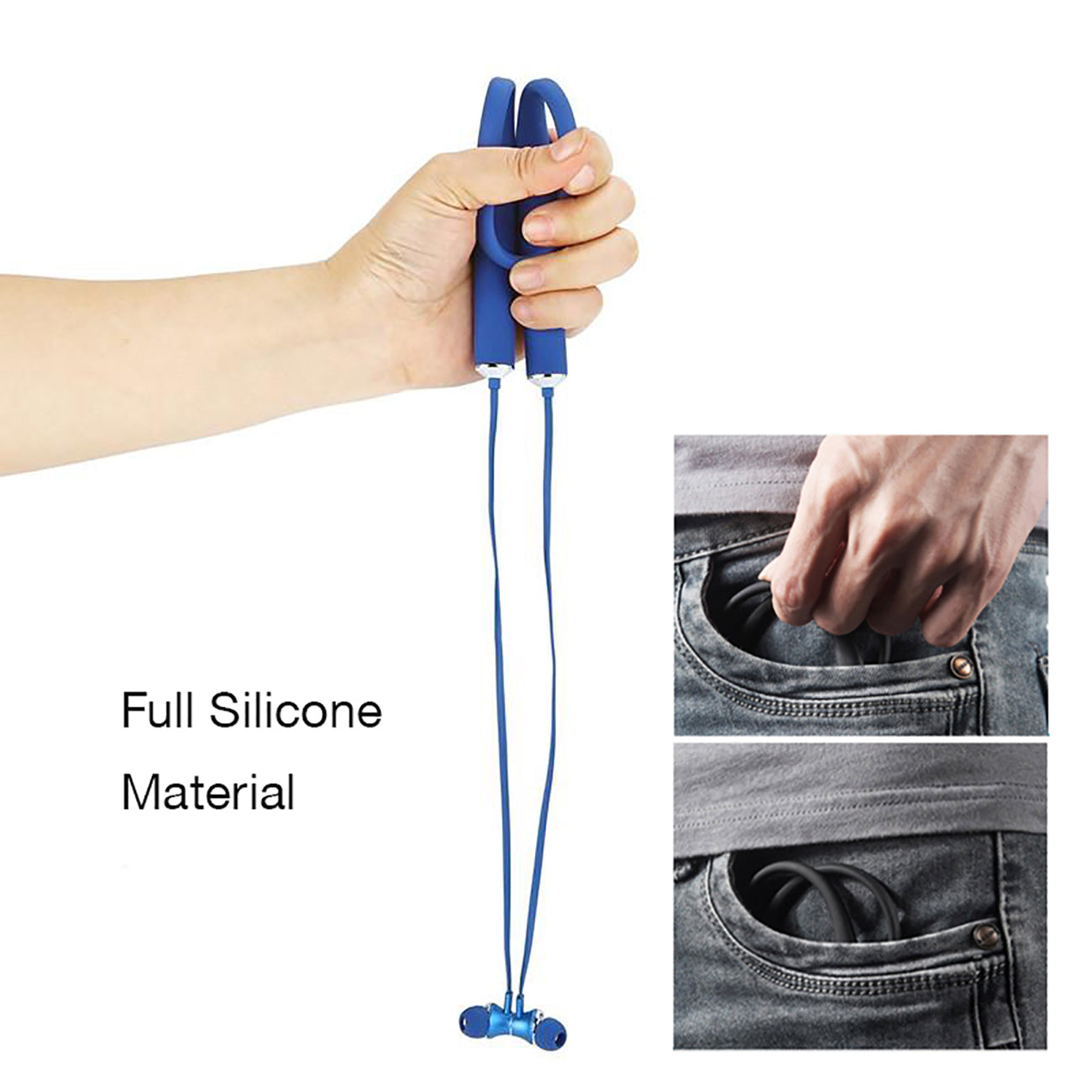 Earphones Bluetooth Universal Reiko Blue Color