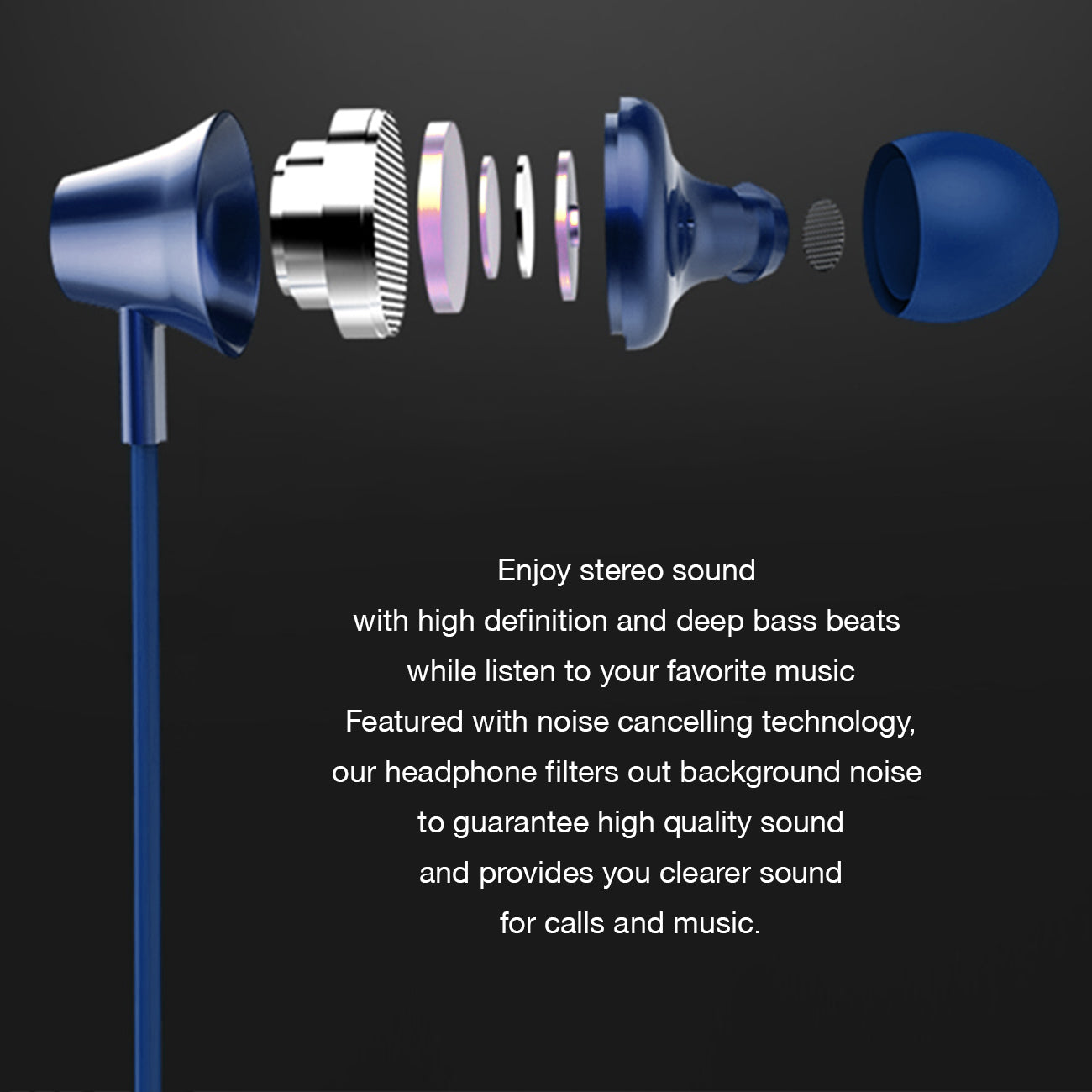 Earphones Bluetooth Universal Reiko Blue Color