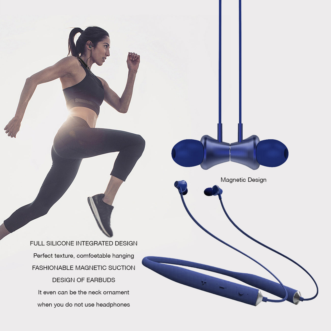 Earphones Bluetooth Universal Reiko Blue Color